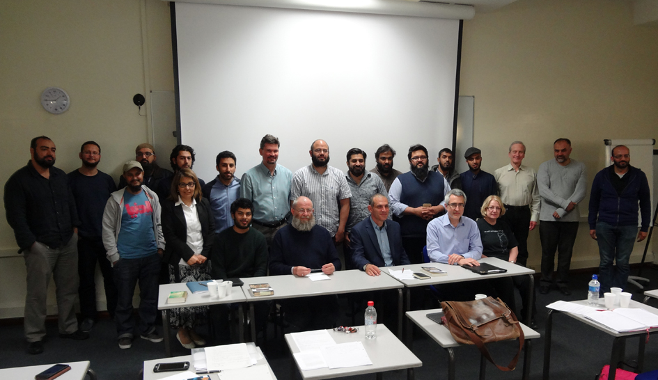 Prof. Y. Michot with, on his left, Dr. Y. Rapoport and Dr. J. Hoover, and the students of the Ibn Taymiyya Study Weekend, Birkbeck College, London, June 14, 2015.